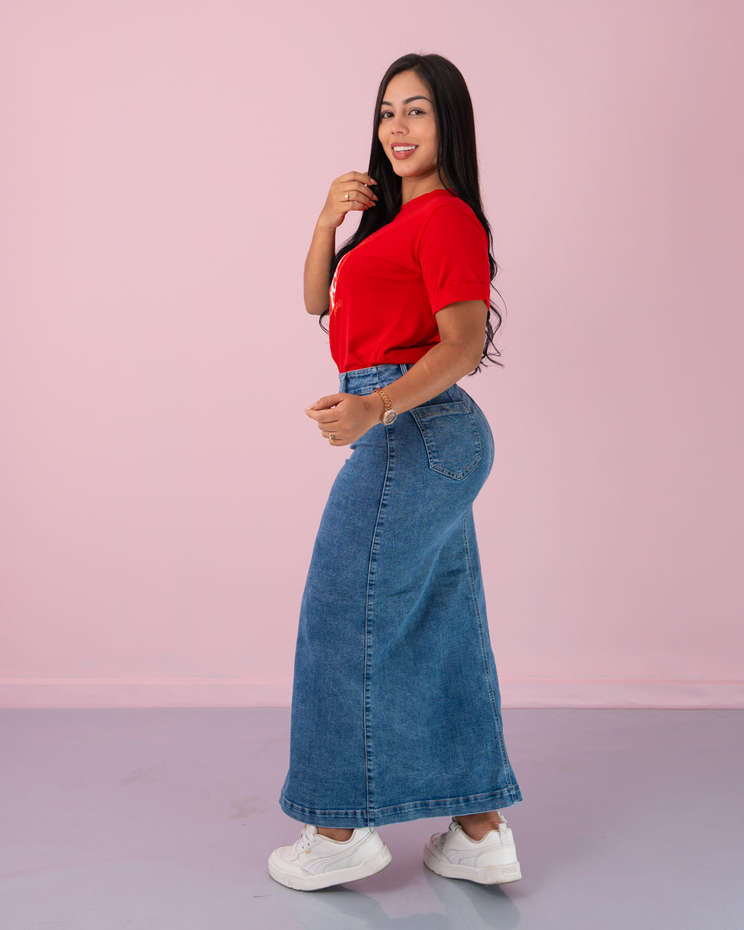 FALDA JEANS LARGA BOTONES AL LADO