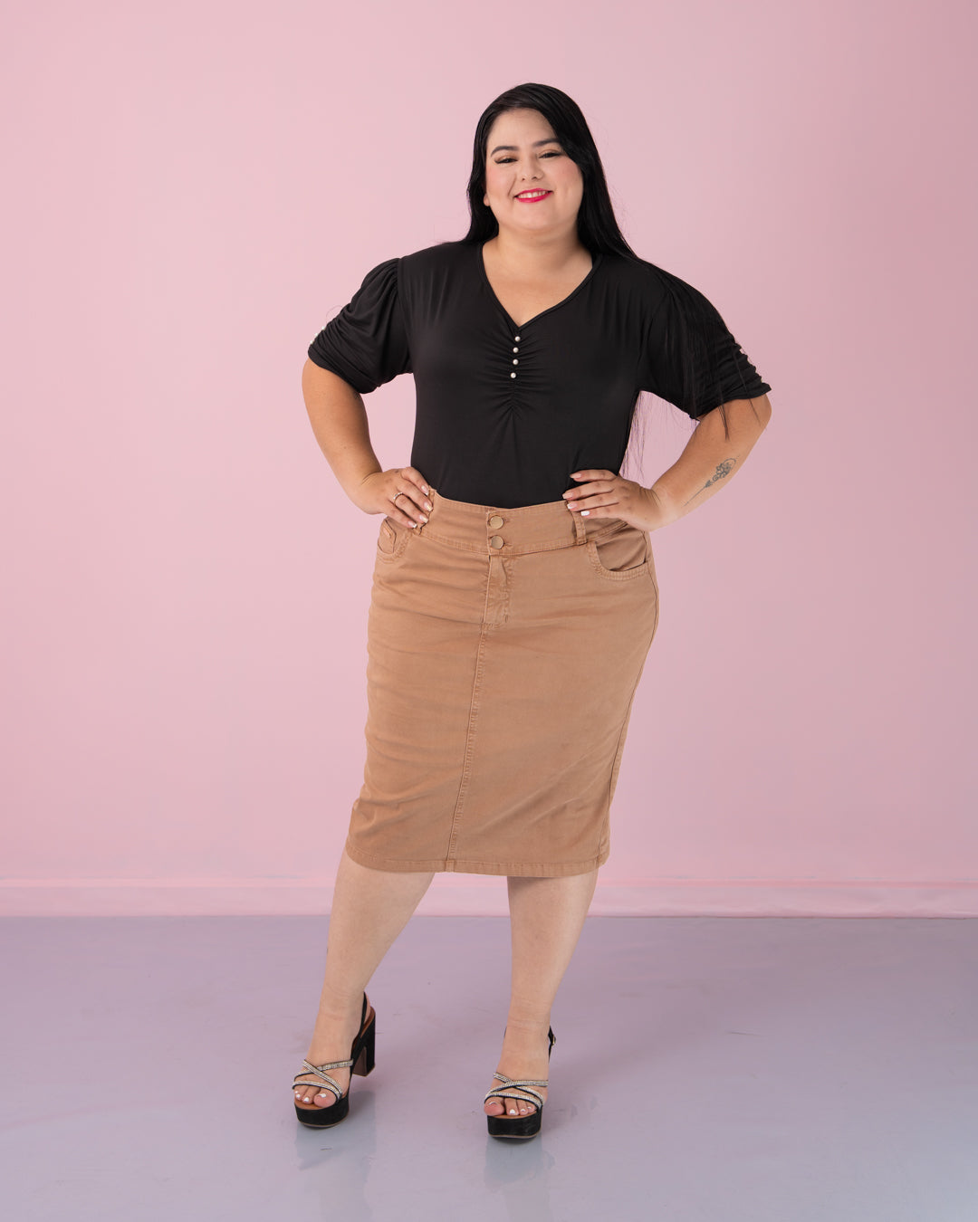 FALDA DRILL 3/4 CLASICA DOS BOTONES TALLA PLUS