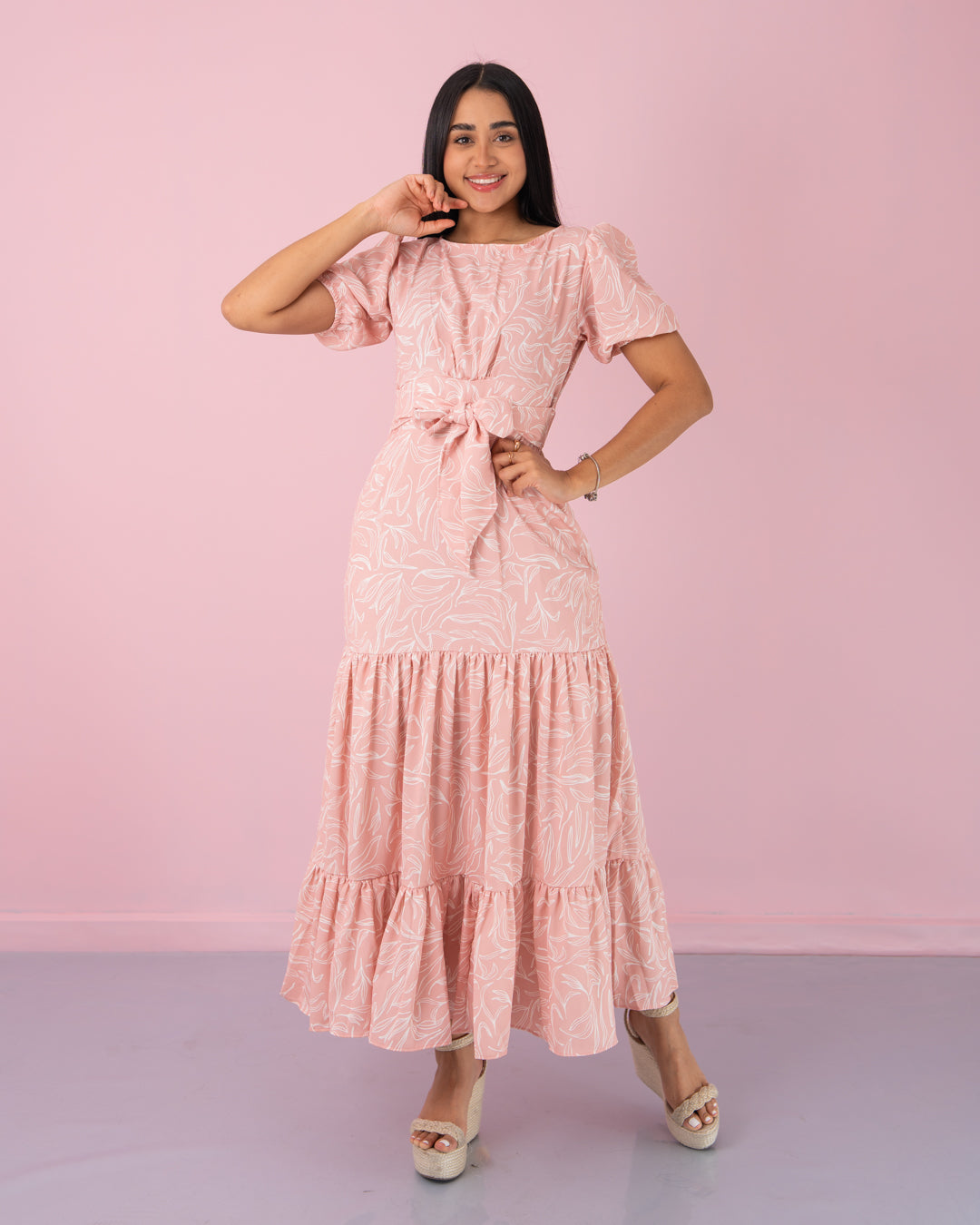 VESTIDO LARGO EN TIEMPOS TELA RIHANA ESTAMPADA