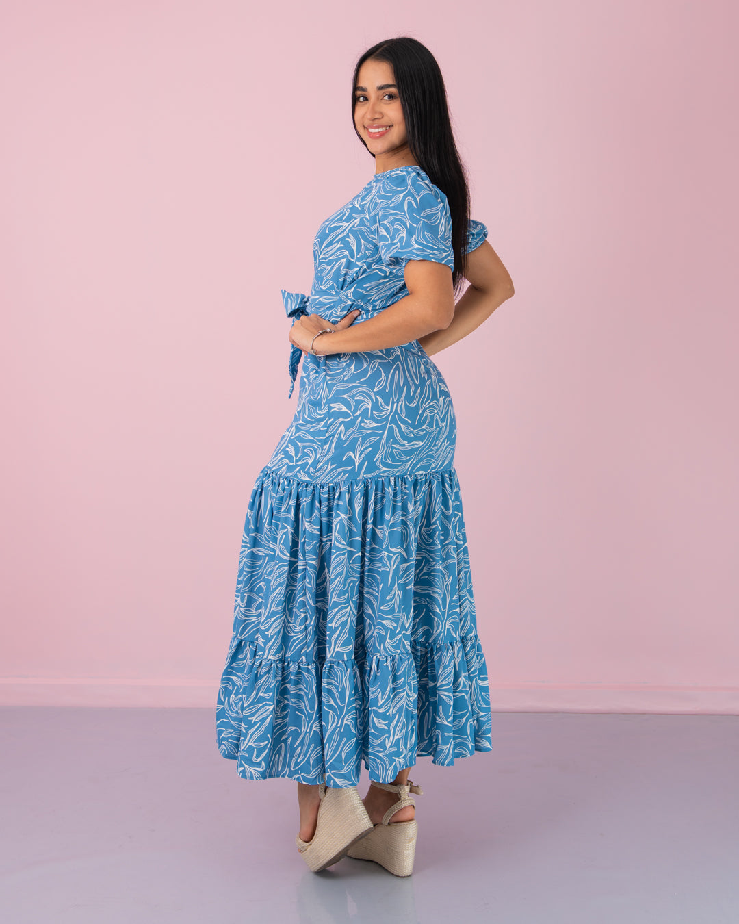 VESTIDO LARGO EN TIEMPOS TELA RIHANA ESTAMPADA