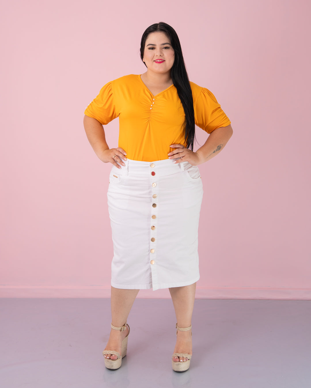BLUSA MANGA 3/4 CORTE V EXTRA TELA PIEL DE DURAZNO