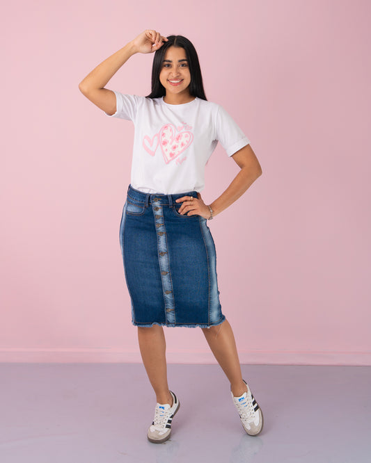 FALDA JEANS 3/4 BOTONES ADELANTE