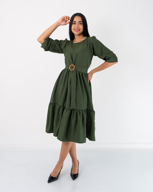 VESTIDO MANGA 3/4 CON CINTURON