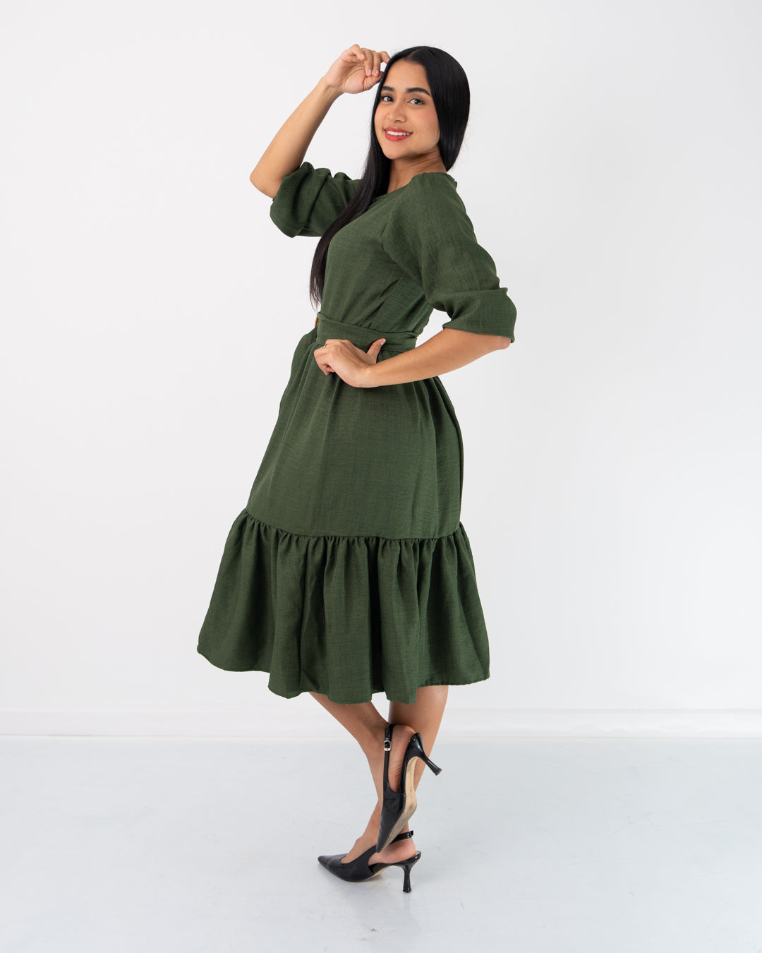 VESTIDO MANGA 3/4 CON CINTURON