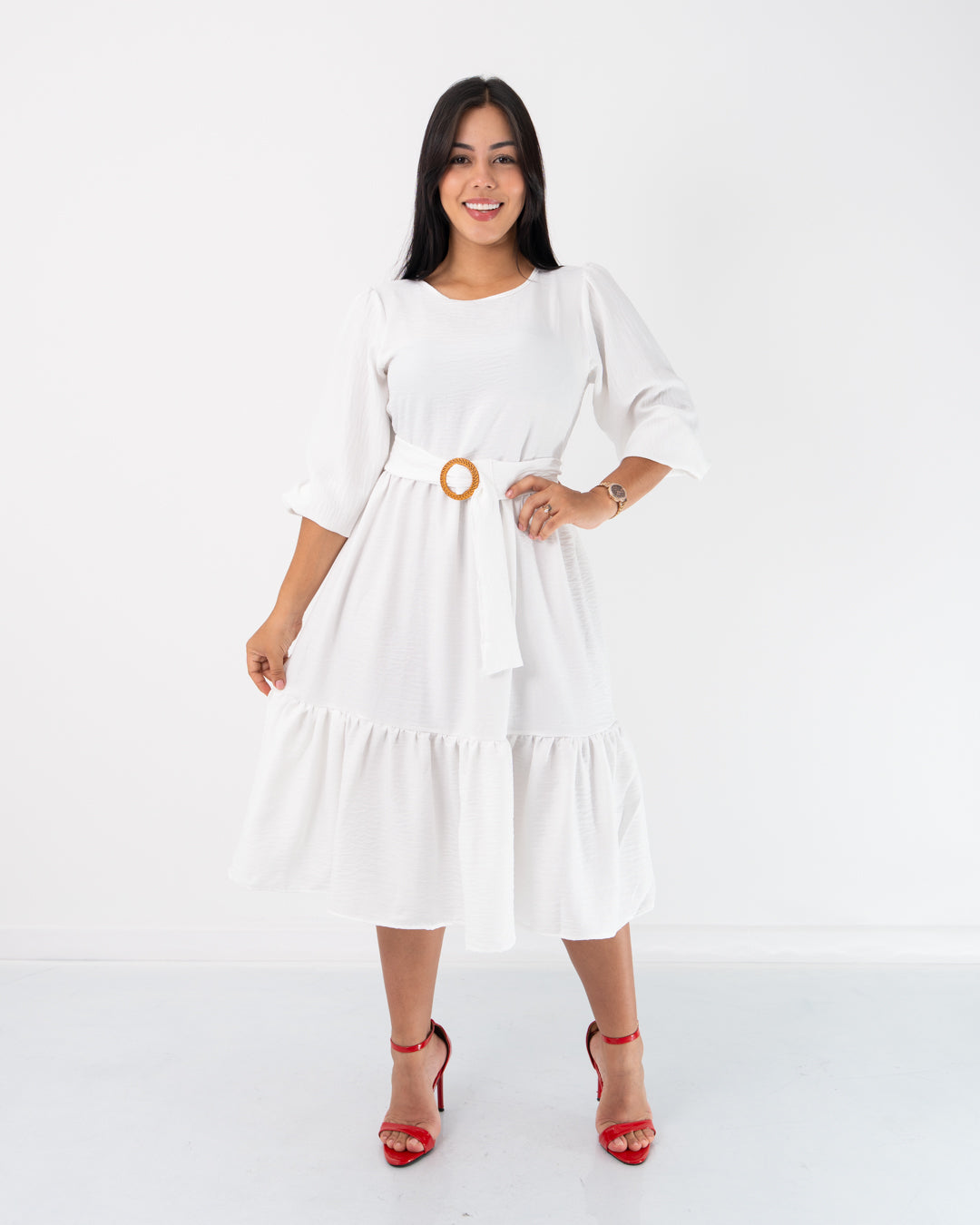 VESTIDO MANGA 3/4 CON CINTURON