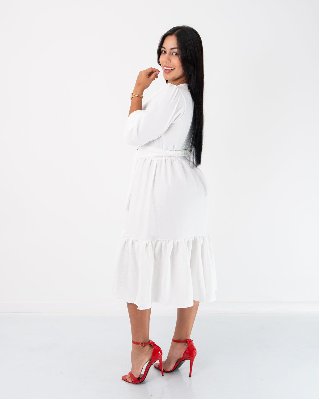 VESTIDO MANGA 3/4 CON CINTURON