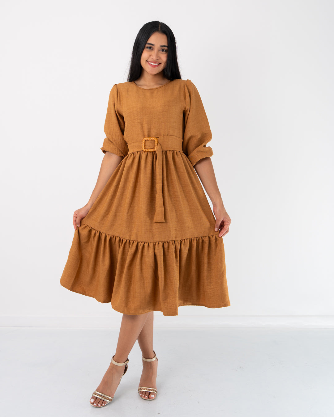 VESTIDO MANGA 3/4 CON CINTURON