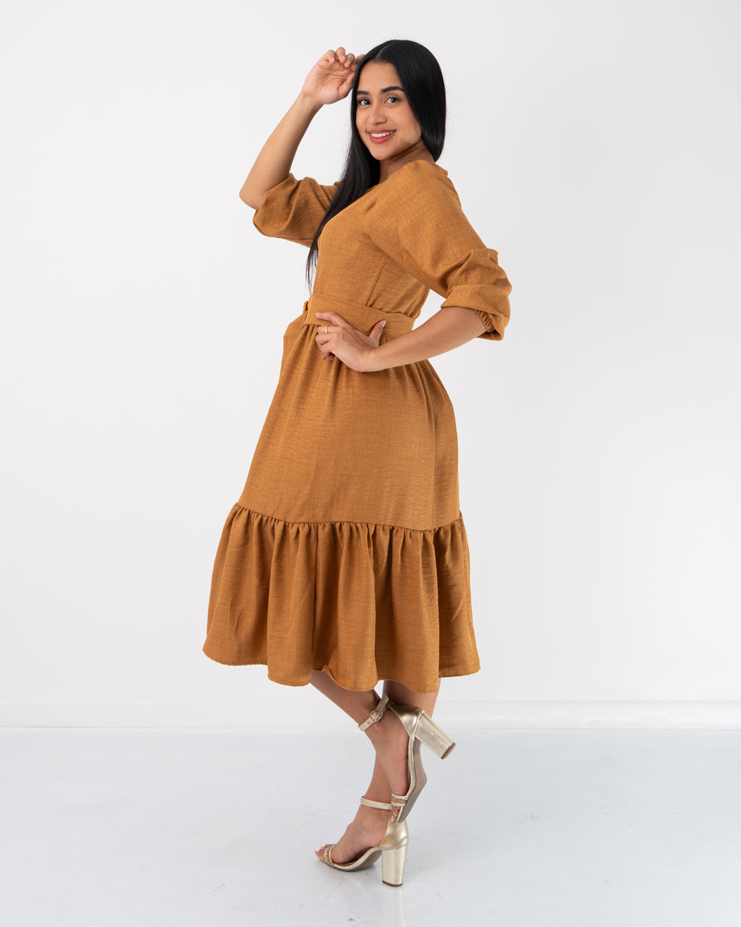 VESTIDO MANGA 3/4 CON CINTURON