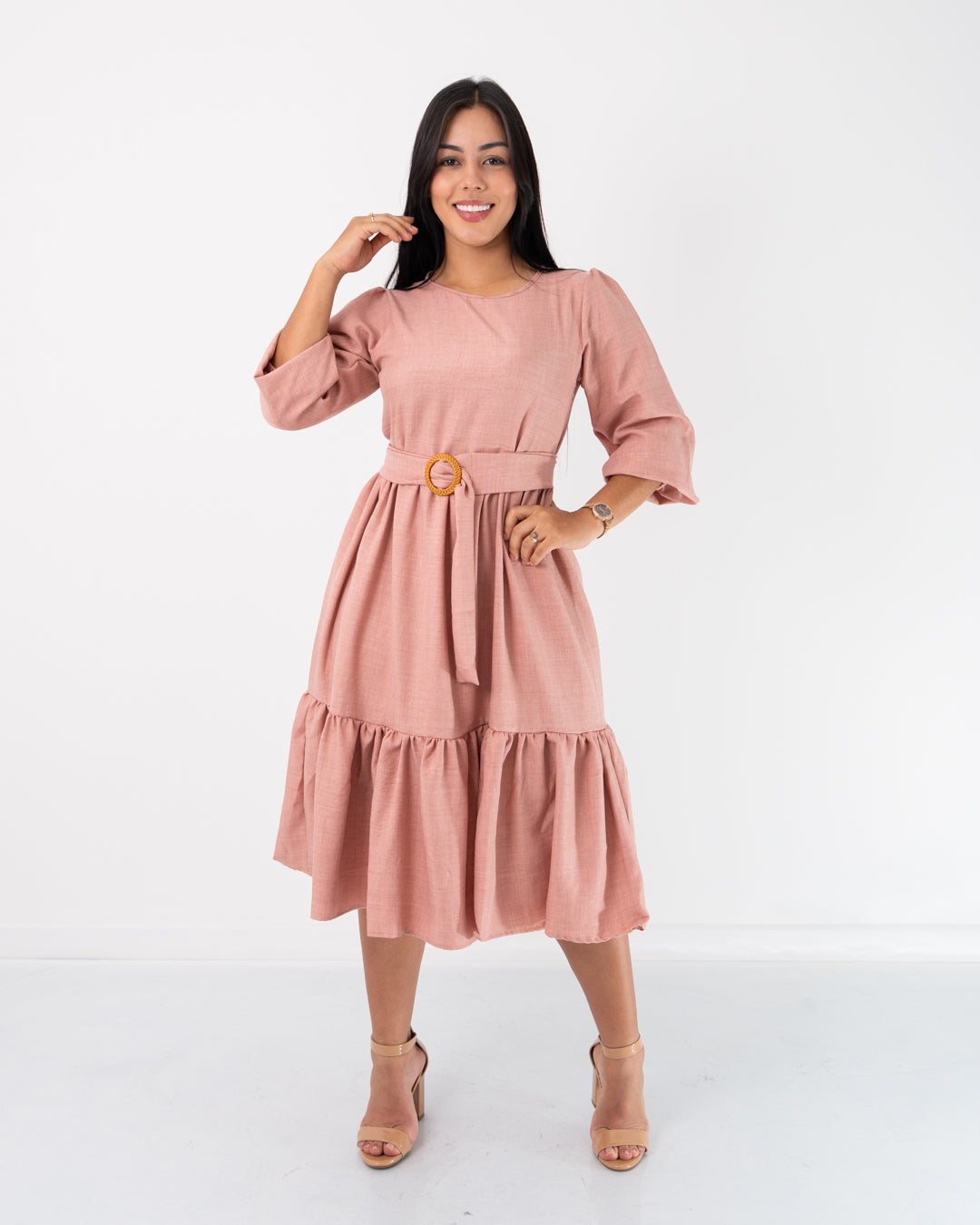 VESTIDO MANGA 3/4 CON CINTURON