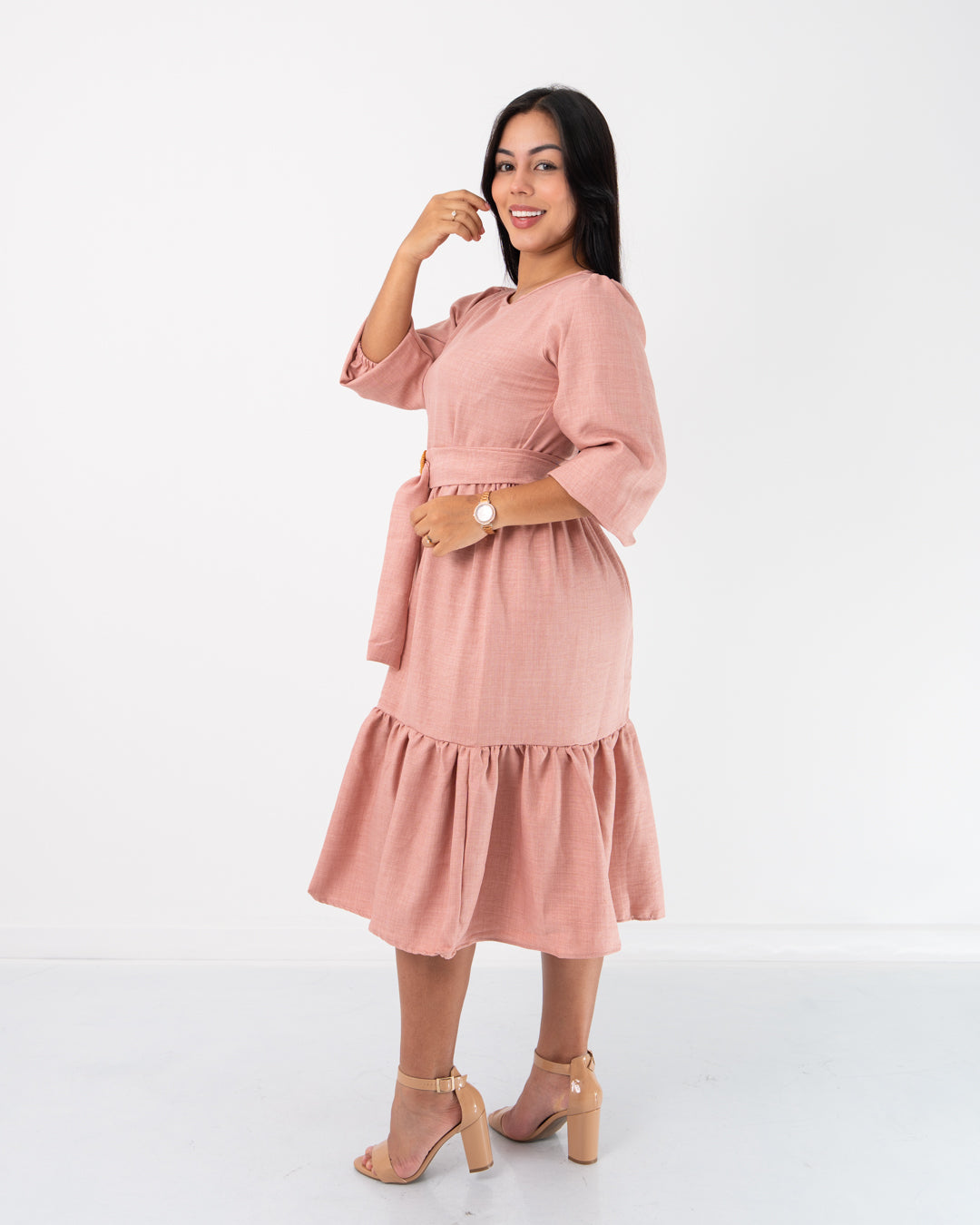 VESTIDO MANGA 3/4 CON CINTURON
