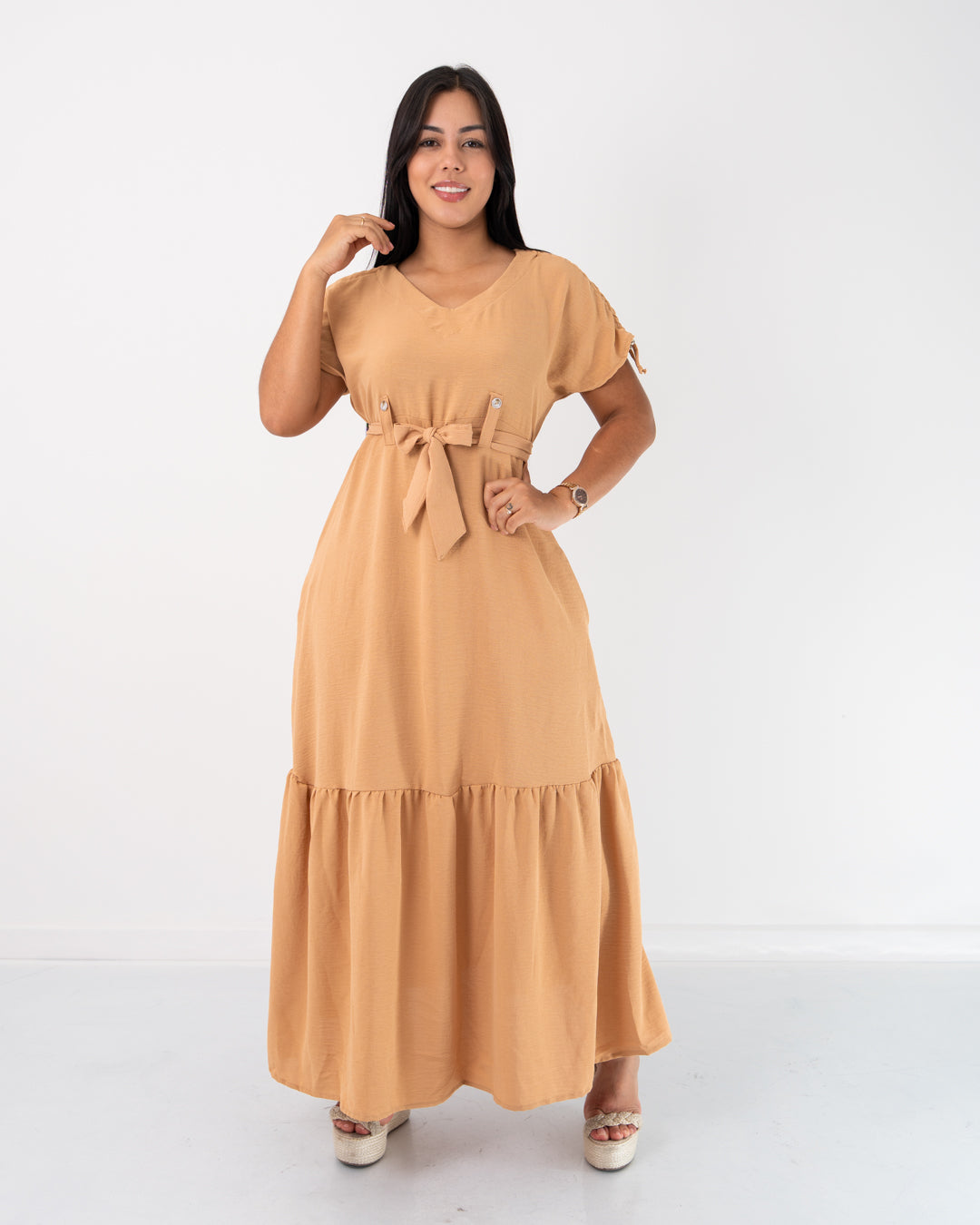 VESTIDO LARGO BOLERO CON CINTURON