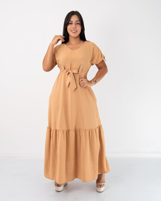 VESTIDO LARGO BOLERO CON CINTURON