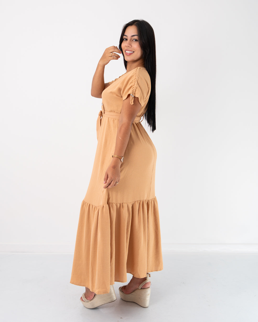 VESTIDO LARGO BOLERO CON CINTURON