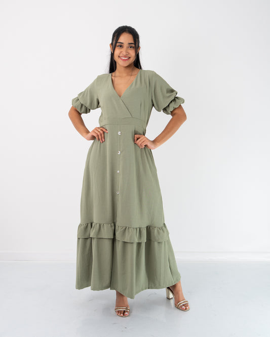VESTIDO LARGO BOTONES Y BOLERO