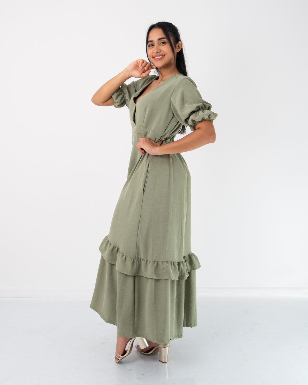 VESTIDO LARGO BOTONES Y BOLERO