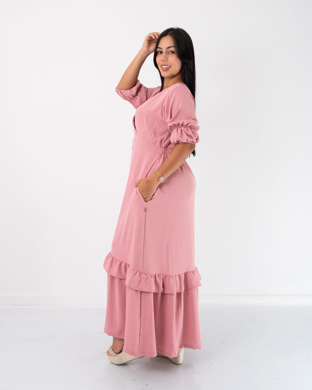 VESTIDO LARGO BOTONES Y BOLERO