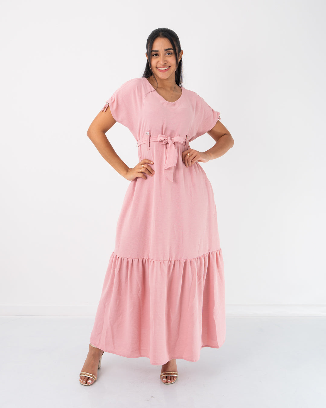VESTIDO LARGO BOLERO CON CINTURON