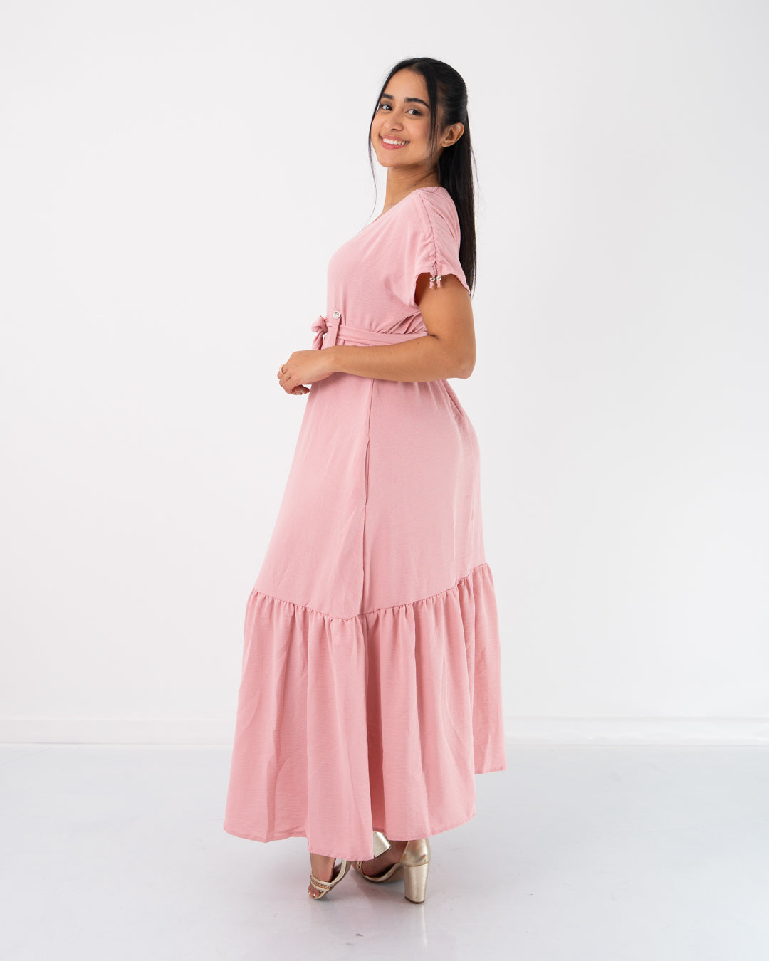 VESTIDO LARGO BOLERO CON CINTURON