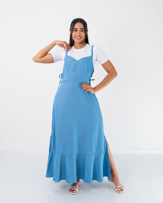VESTIDO LARGO DE TIRAS CON BLUSA TELA CHAMBRAY