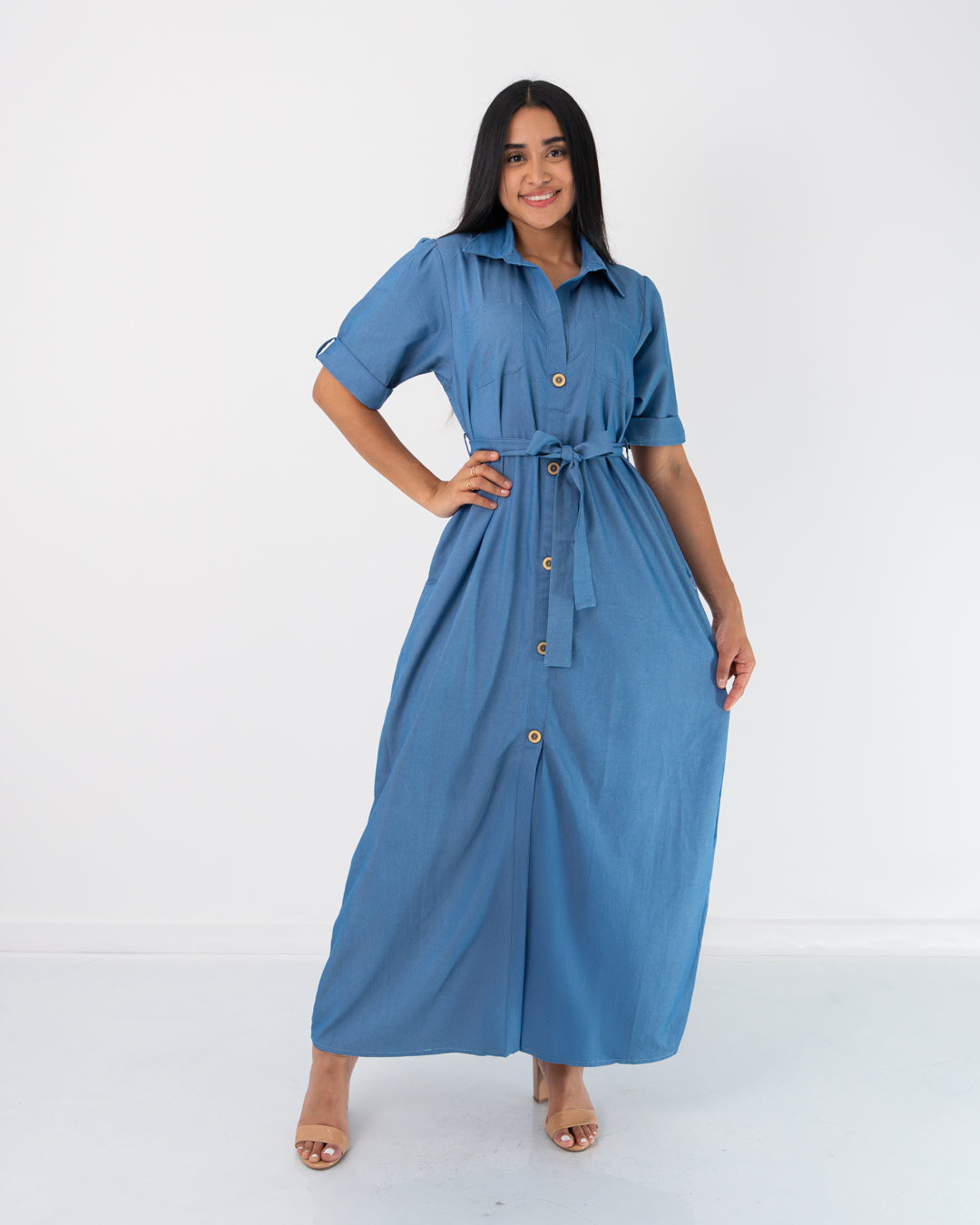 VESTIDO  LARGO CAMISERO BOTONES ADELANTE