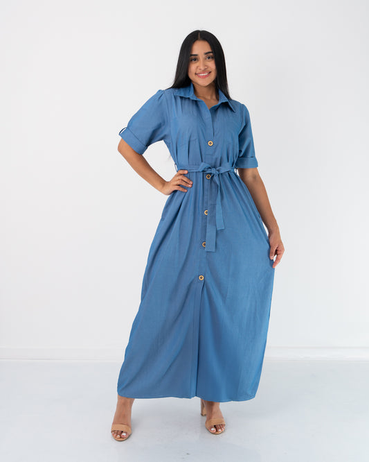 VESTIDO  LARGO CAMISERO BOTONES ADELANTE