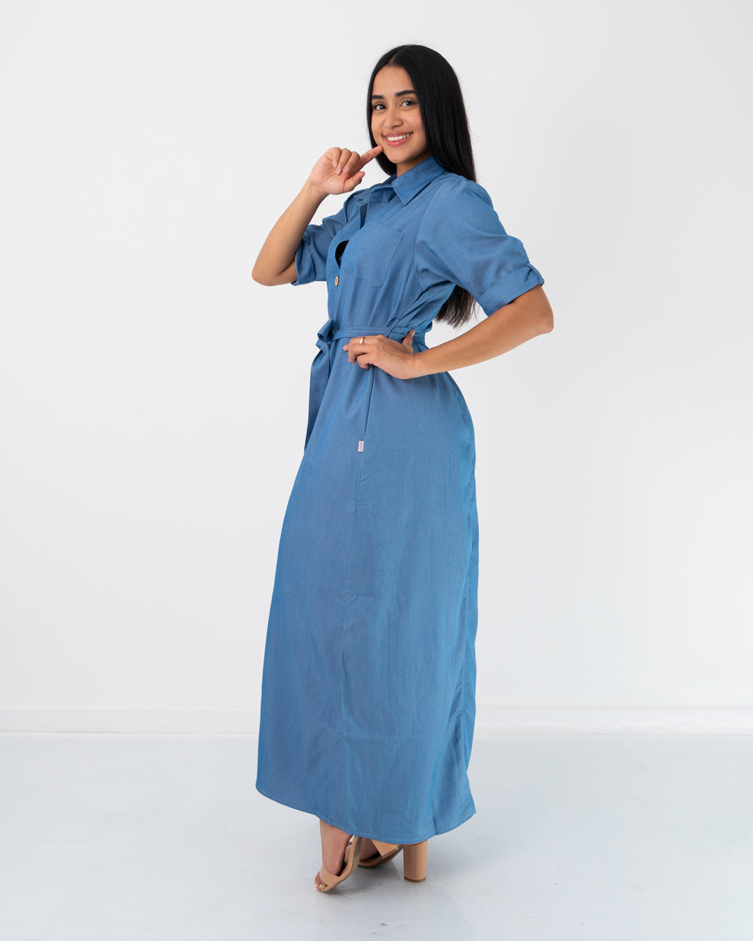 VESTIDO  LARGO CAMISERO BOTONES ADELANTE