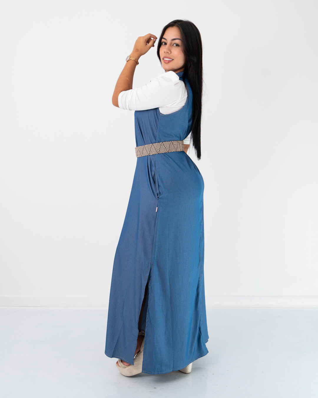 VESTIDO LARGO MANGA SIZA CON CORREA