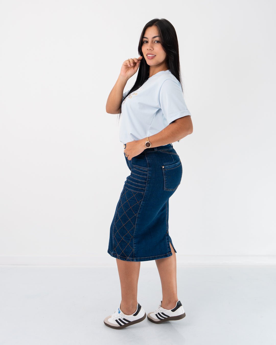 FALDA JEAN 3/4 CORTE ADELANTE