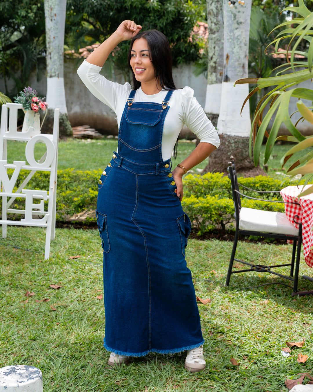JARDINERA LARGA JEANS BOLSILLOS CAMUFLADA