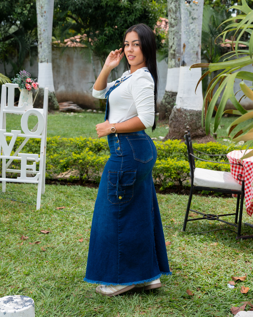 JARDINERA LARGA JEANS BOLSILLOS CAMUFLADA