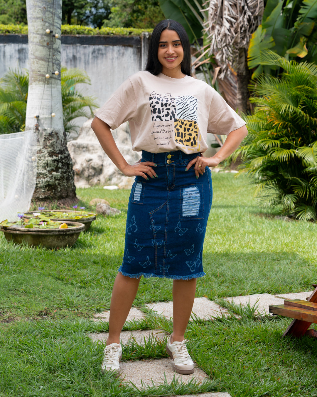 FALDA JEANS 3/4 ESTAMPADA MARIPOSA DESTROYER