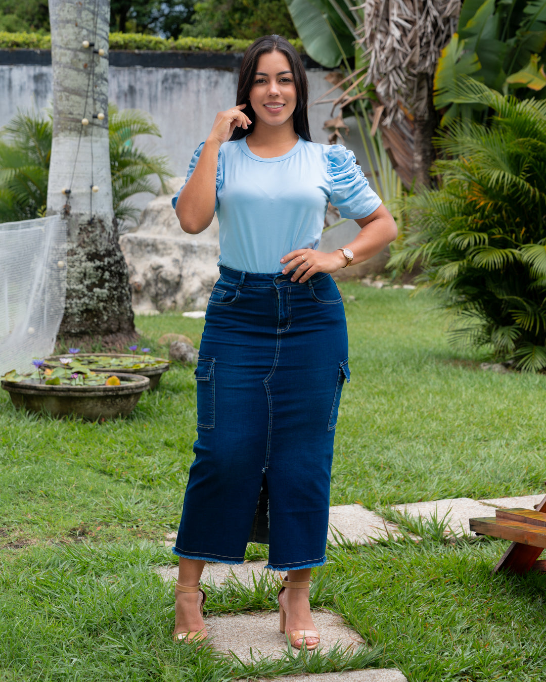 FALDA JEANS CANILLERA CAMUFLADA