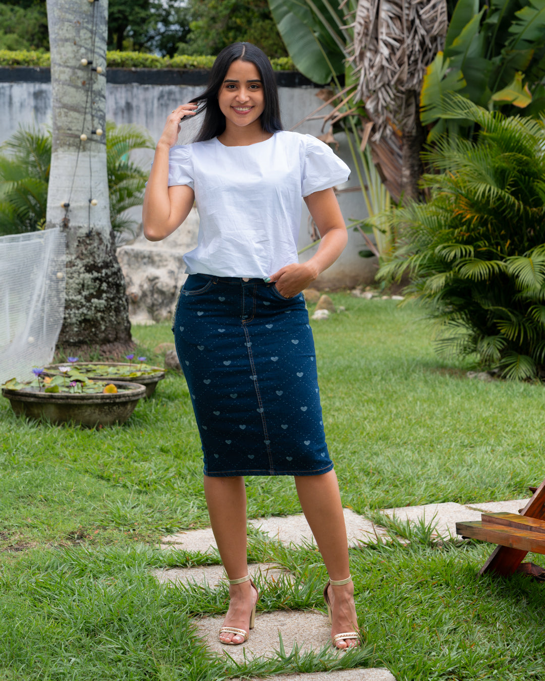 FALDA JEANS 3/4 ESTAMPADA CORAZONES