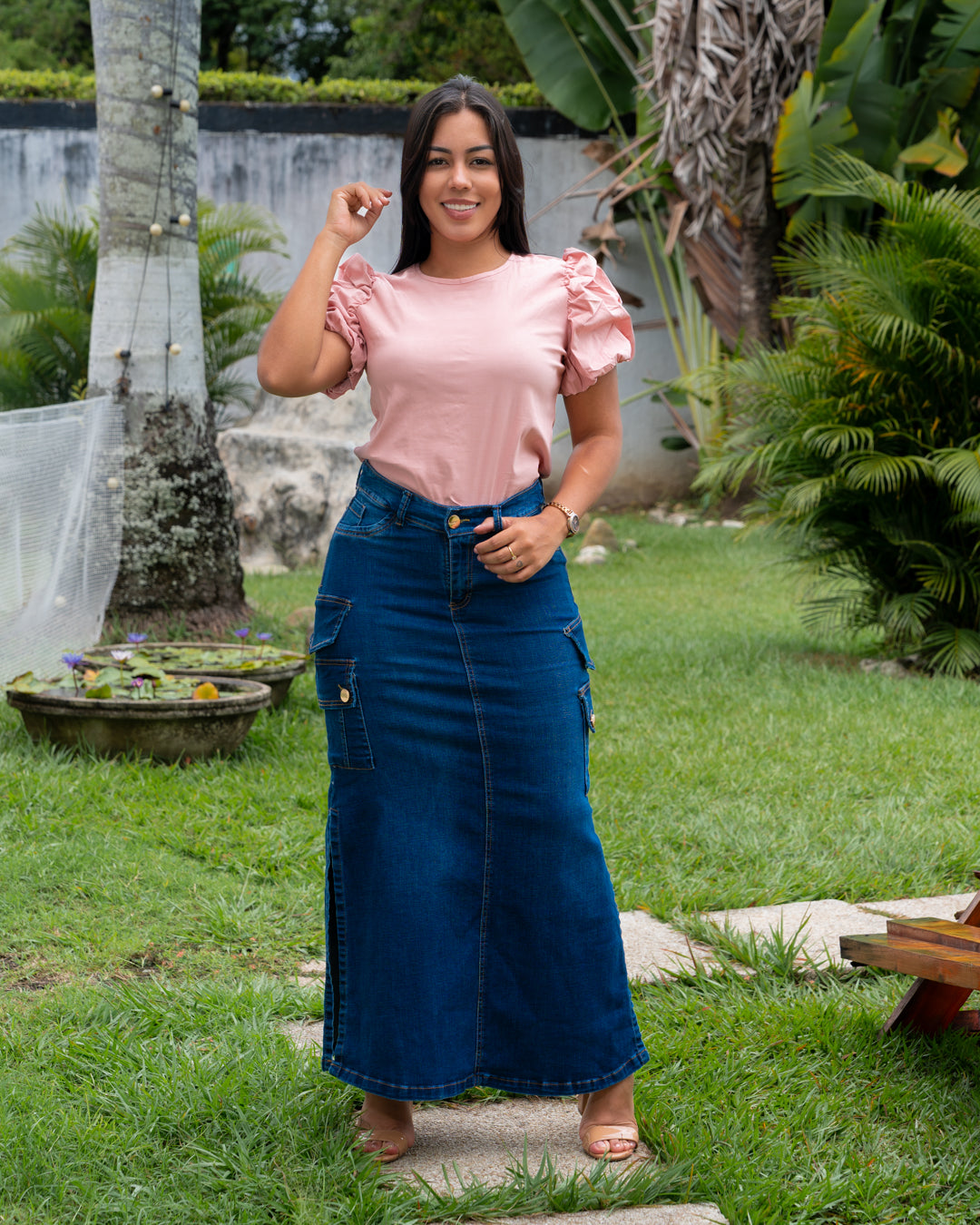 FALDA JEANS LARGA CAMUFLADA ABERTURA A LOS LADOS