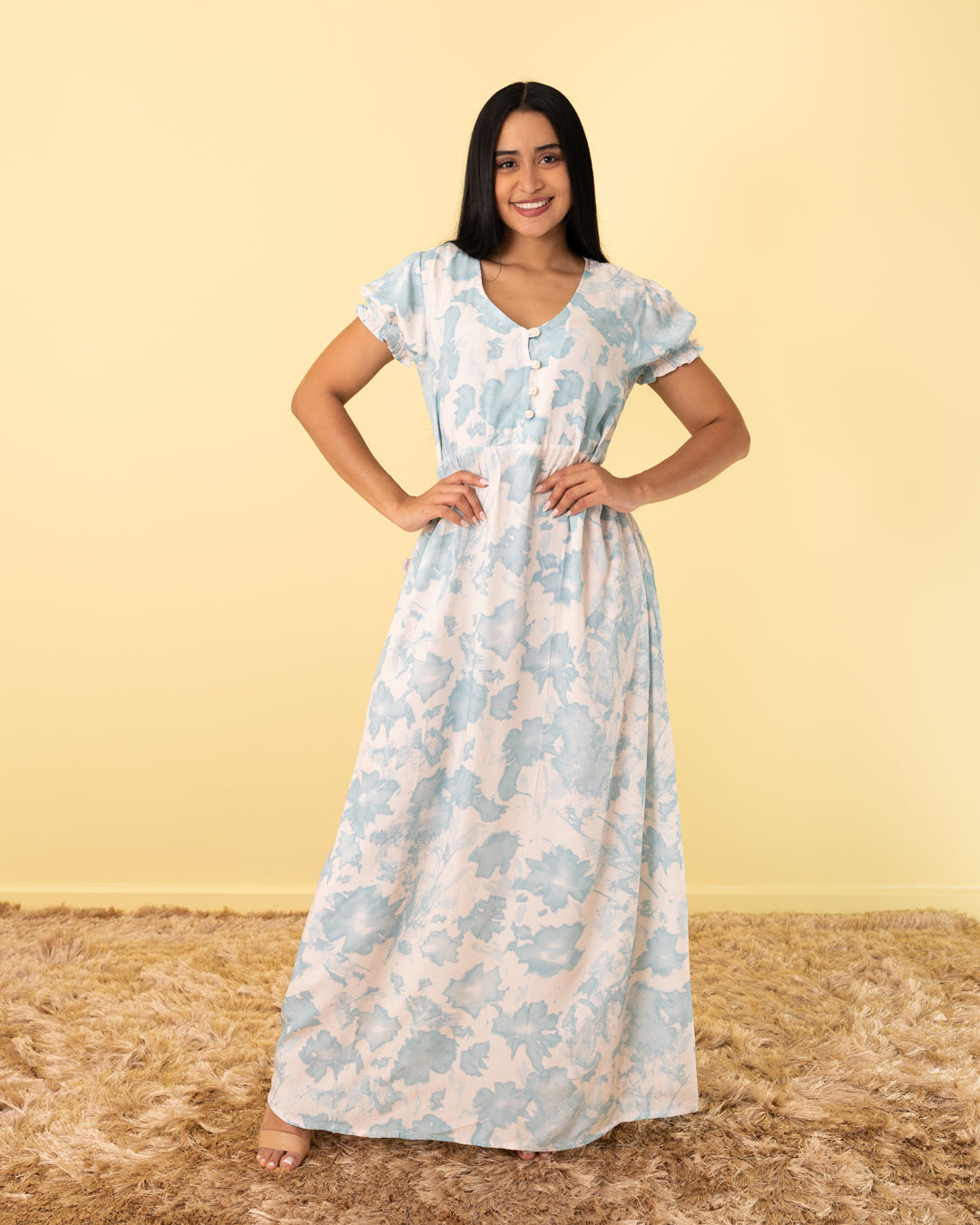 VESTIDO LARGO ESTAMPADO BOTONES