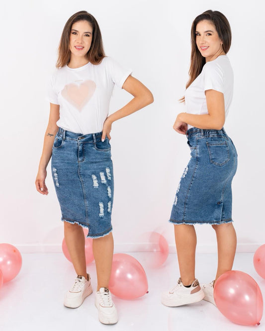FALDA JEANS 3/4 ENRESORTADA DESTROYER