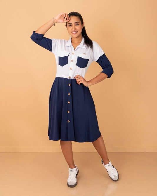VESTIDO 3/4 CON BOLSILLOS ARRIBA