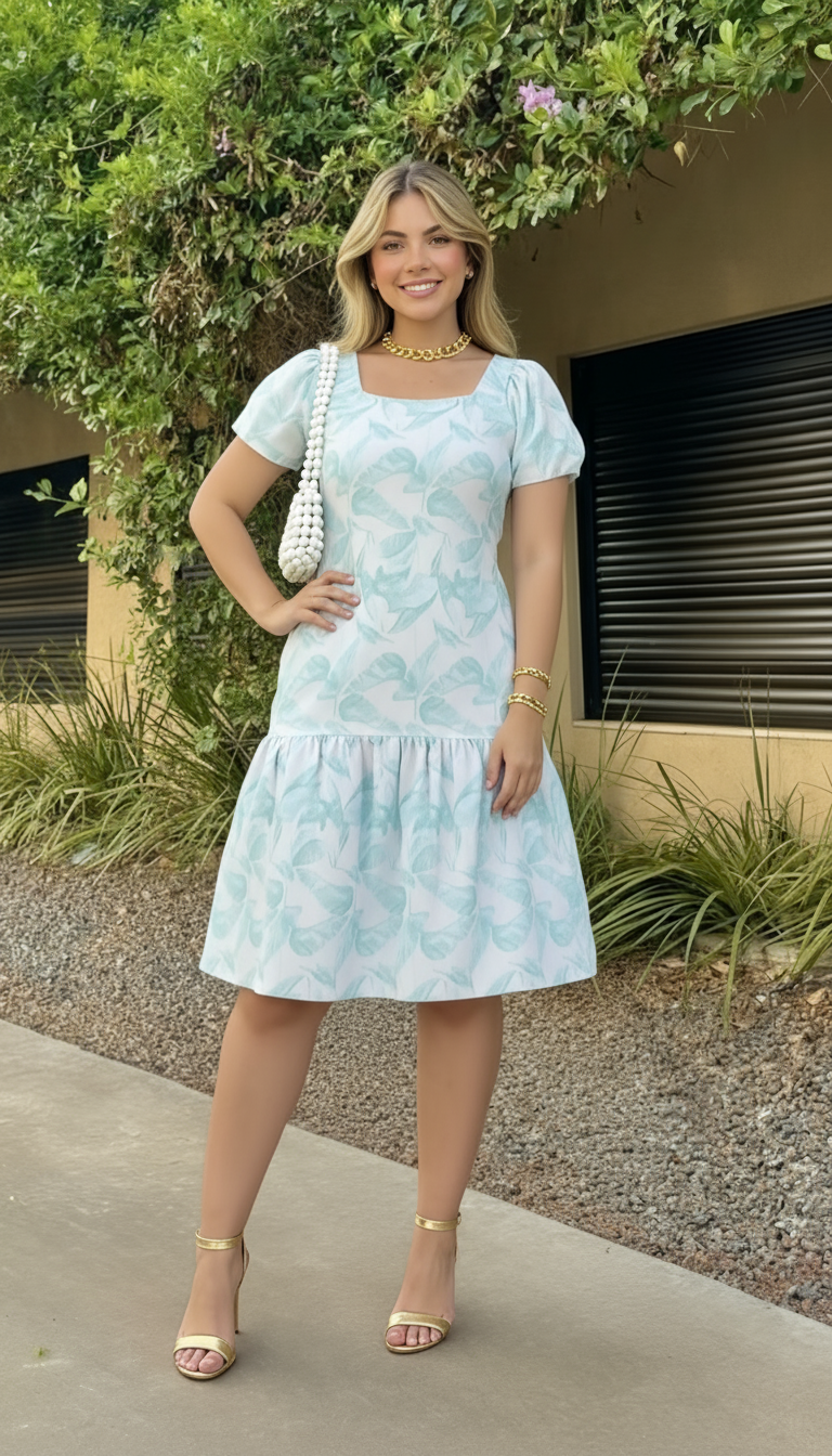 VESTIDO 3/4 ESTAMPADO TELA RAYON