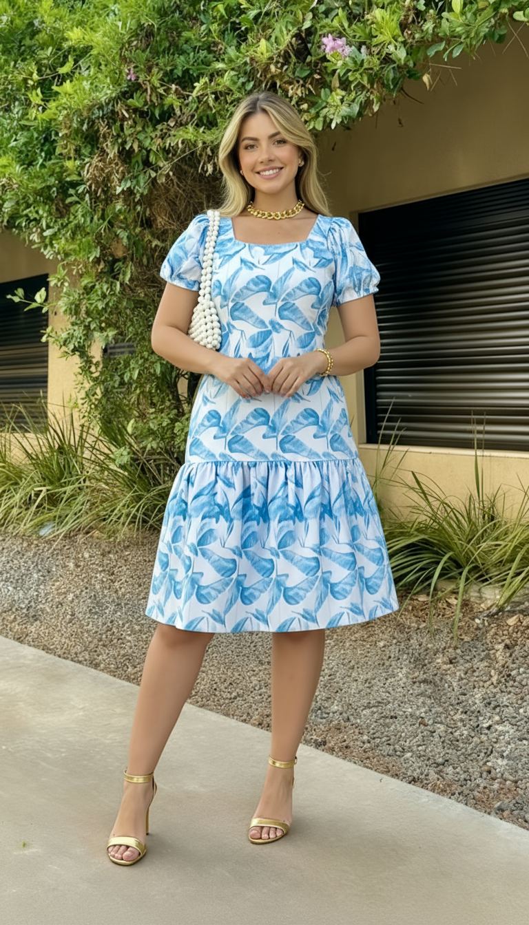 VESTIDO 3/4 ESTAMPADO TELA RAYON