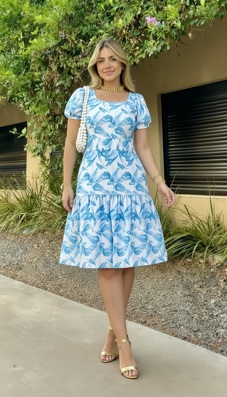 VESTIDO 3/4 ESTAMPADO TELA RAYON