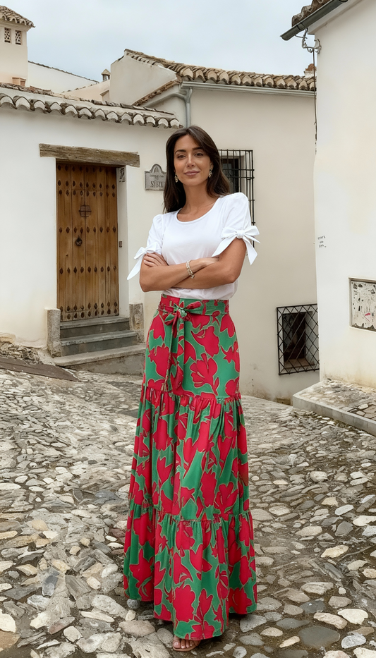 FALDA LARGA TELA CHALIS ESTAMPADA