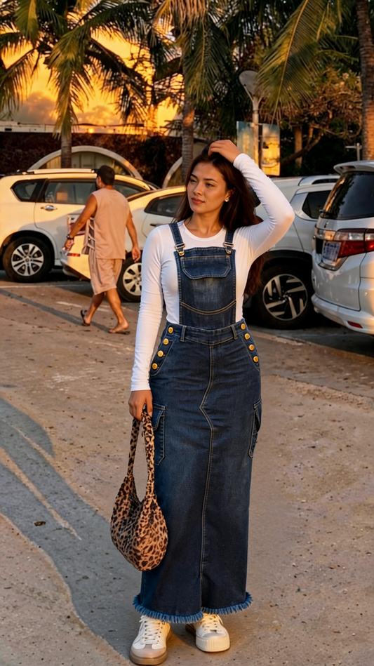 JARDINERA LARGA JEANS BOLSILLOS CAMUFLADA