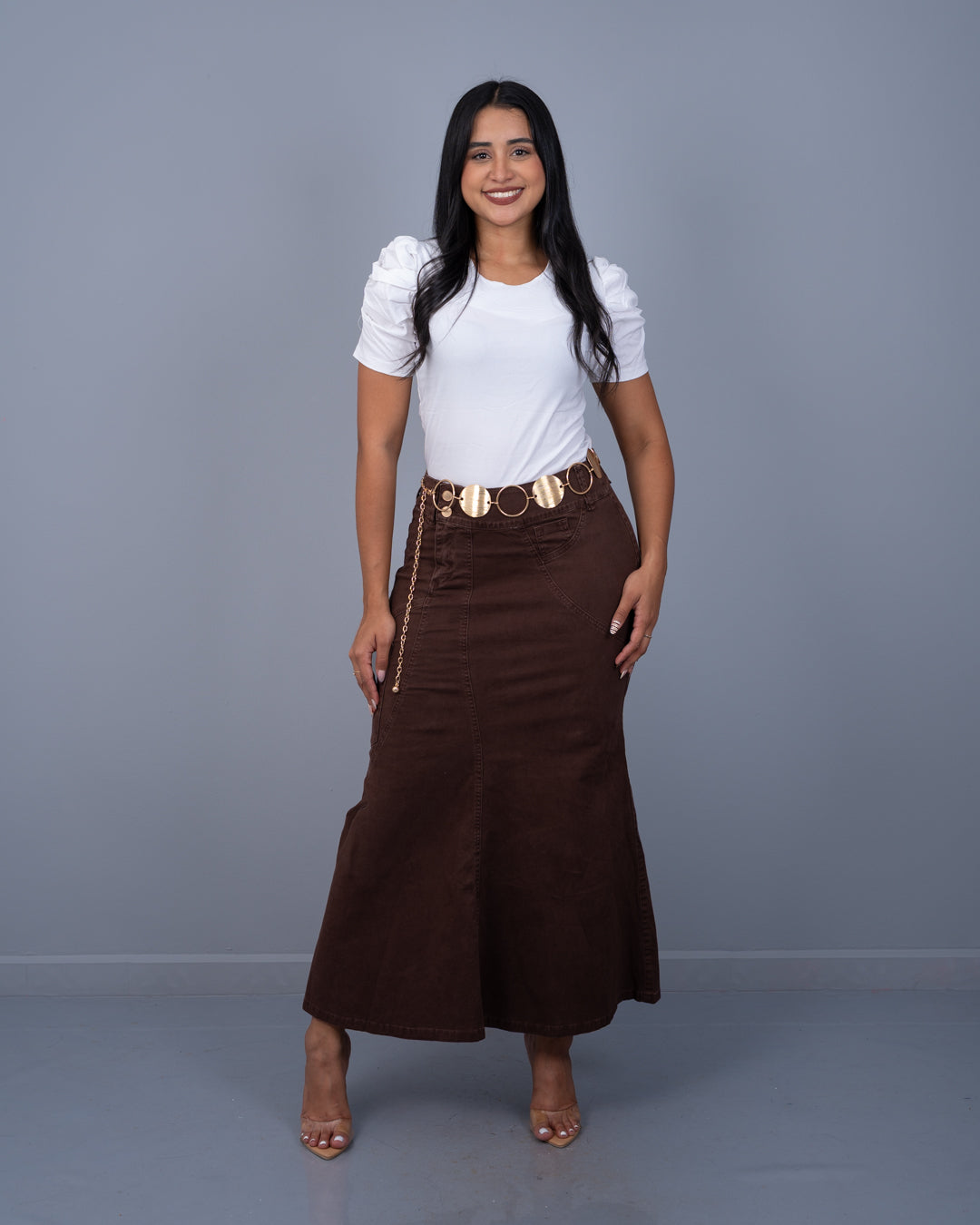 Blusa Manga Bombacha Tela Bengalina Stretch ref. 3866 en marfil, ropa cristiana femenina