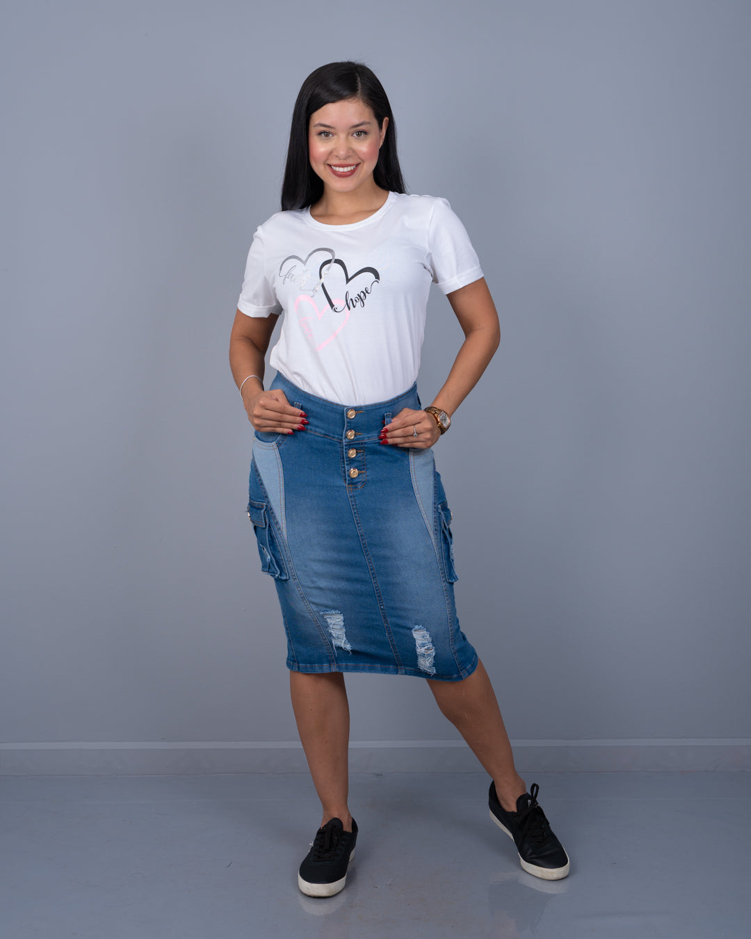 Blusa Corazón Tela Poliéster ref. 3931 en marfil, ropa cristiana femenina