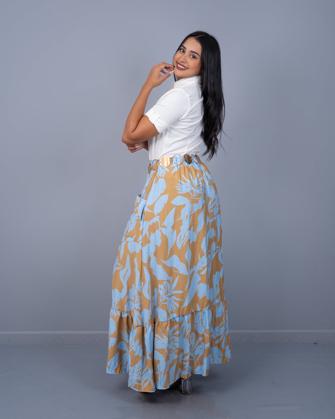 Blusa con Manga Botones Adelante Tela Bengalina Stretch ref. 3960 en marfil, ropa cristiana femenina