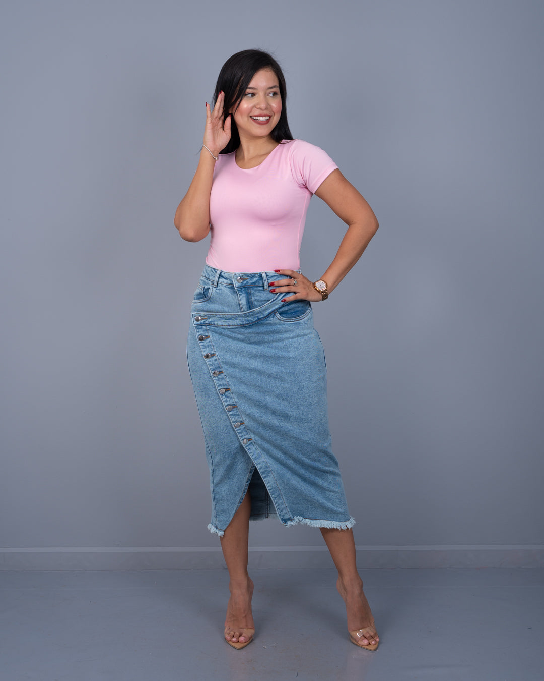Body Manga Corta Tela Licra ref. 3879 en rosado, ropa cristiana femenina