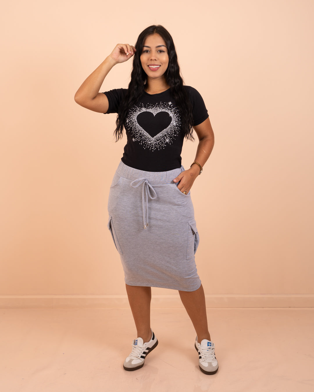 Conjunto 2 piezas Corazón ref. 3908 en gris, ropa cristiana para damas