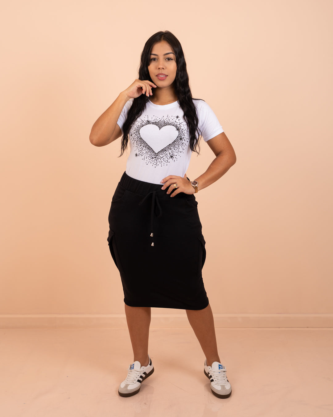 Conjunto 2 piezas Corazón ref. 3908 en negro, ropa cristiana femenina para la iglesia