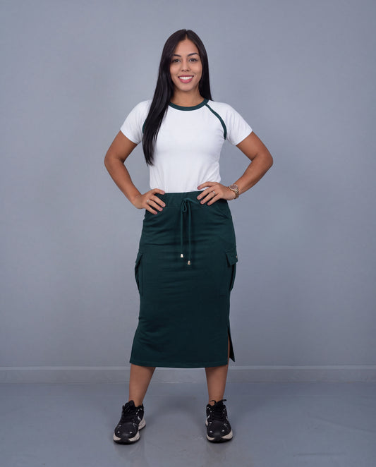 Conjunto 2 Piezas Falda Canillera ref. 3958 en verde botella, ropa cristiana femenina