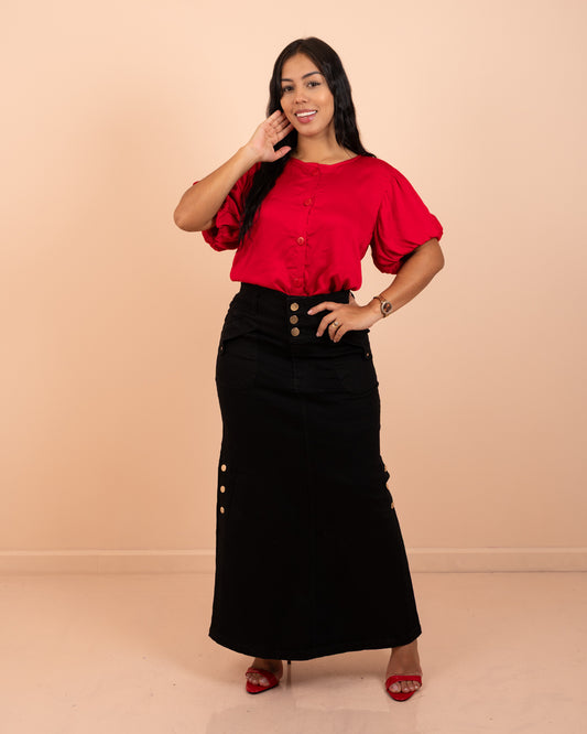 Falda larga dril strech ref. 3884 en negra, ropa cristiana femenina elegante